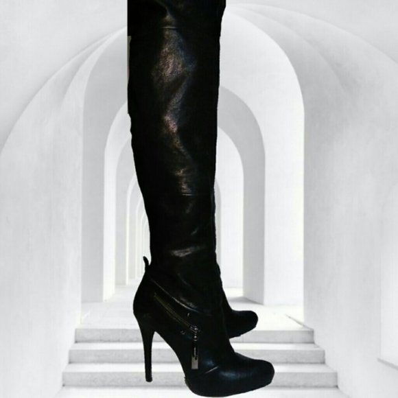 REPORT SIGNATURE 7 KANE BLACK LEATHER THIGH HIGH HEEL BOOTS womens - Picture 3 of 5